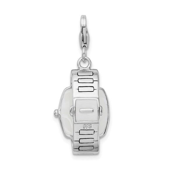 Sterling Silver Polished 3-D Enameled Wristwatch Bracelet Charm Lobster Clasp
